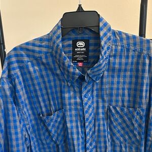 Ecko Unlimited Blue and Gray Plaid Men's Shirt